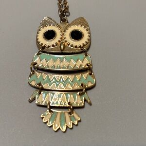 Gold and Cream Owl Pendant Necklace (bracelet included)